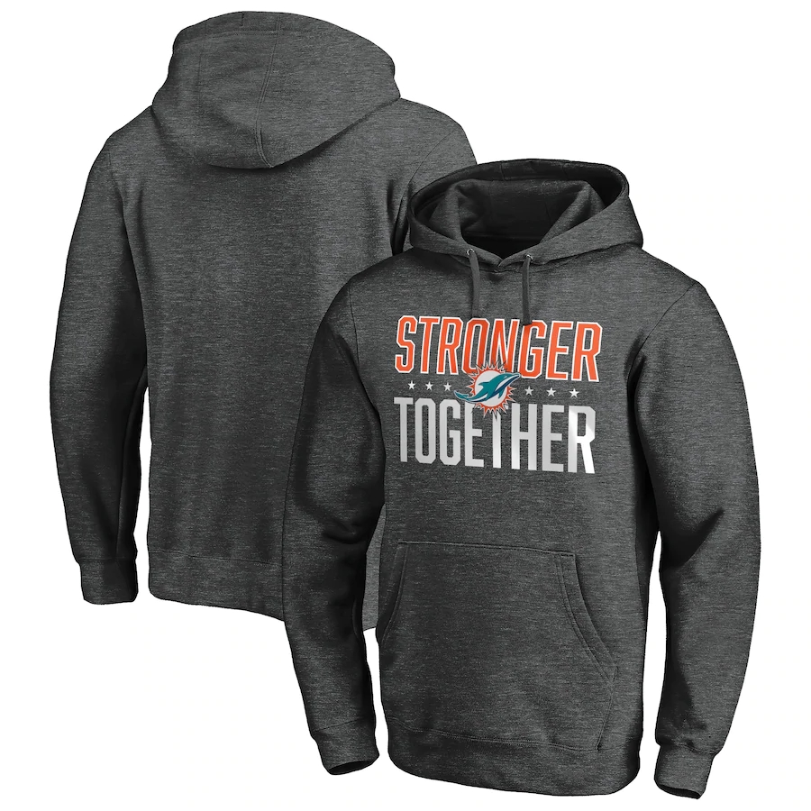 Men's Miami Dolphins Heather Charcoal Stronger Together Pullover Hoodie